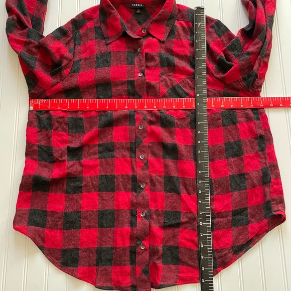 Torrid Flannel Red Checkerboard Buttondown Brushed Rayon shirt size 1X - Picture 8 of 10